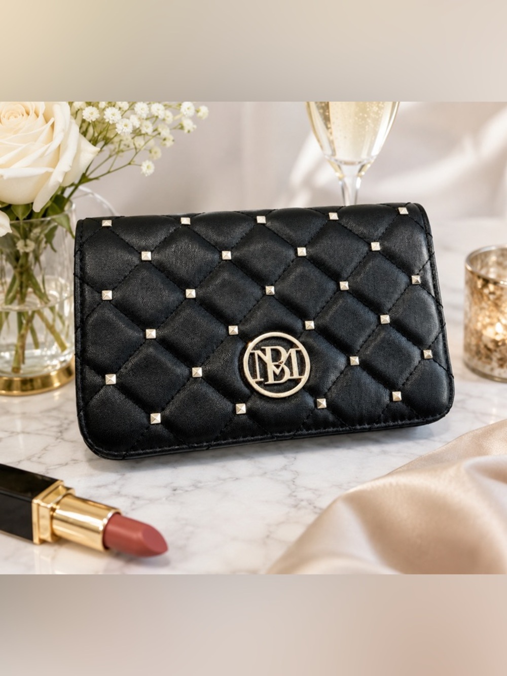 Badgley Mischka Black Evening Clutch | Wedding Guest Cocktail Formal Event Bag
